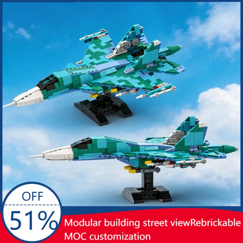 

548 PCS Customize War Series SU-34 1:70 Scale A Dazzling Blue Mix Transforming Warplane MOC Building Block Model Toys Kid Gifts