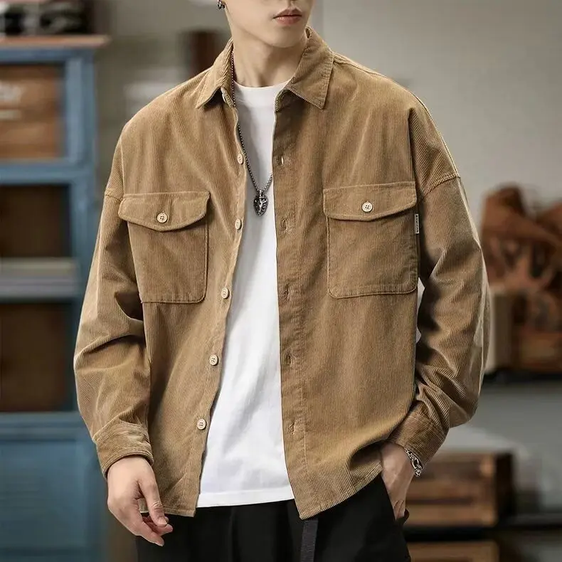 

Loose Casual Men's irt New Sle Autumn Faion Outerwear Stand Fit Long Sve Pure Color High Elastici Soft Luster
