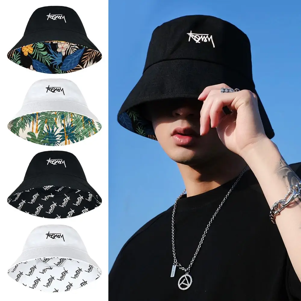 Outdoor Doppelseitiger Bucket Hat Hip-Hop Graffiti Strandhut Sonnenschutz Retro Panama Hut für Männer und Frauen