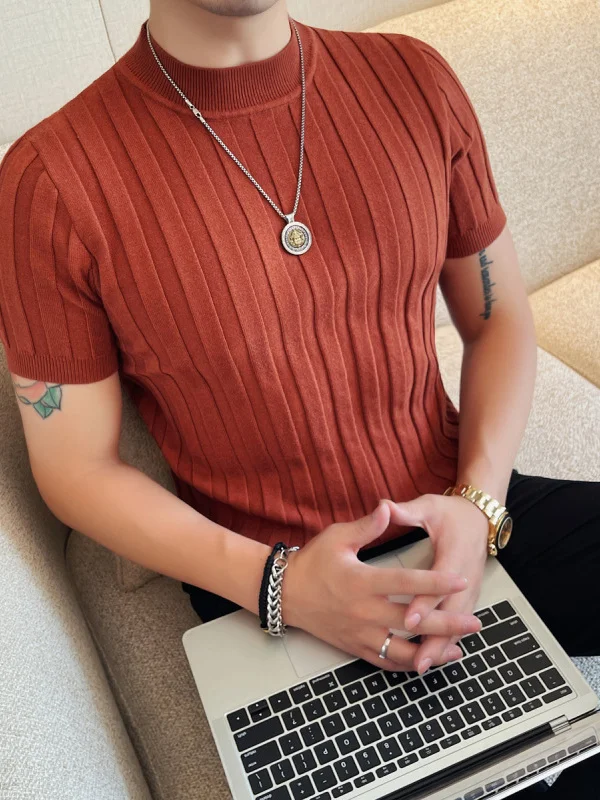 

Men's Knitted ort Sve Sweater f High Collar Slim Fit Pure Color Camere T-irt Casual Sle Autumn New Faion