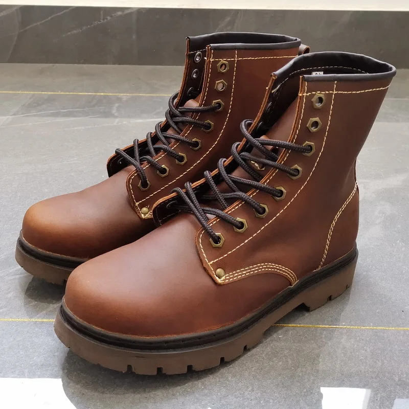 

Luxury Men's Leather Boots Autumn Winter Retro British Style High-top Men Boots Classics Business Outdoor Motorcycle Boots 2025