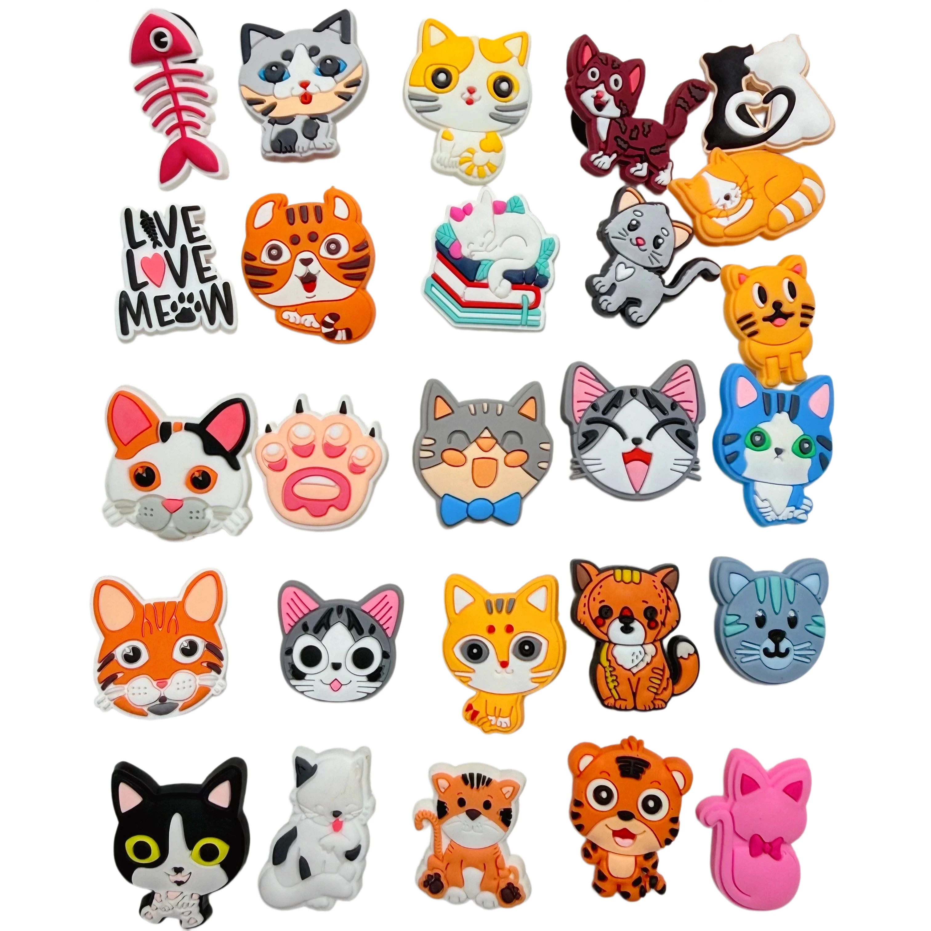 Wholesale 6-100Pcs Various Cat Shoe Buckle Ornaments Fishbone Man Woman PVC Slides Charms For Best Birthday Gifts