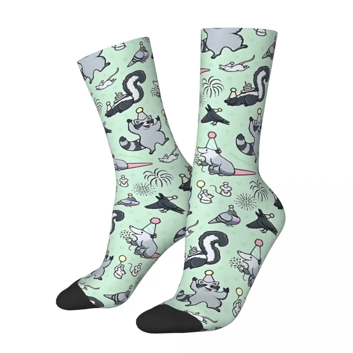 

Funny Crazy Sock for Men Trash Party Hip Hop Vintage Raccoon Seamless Pattern Printed Boys Crew Sock Novelty Gift