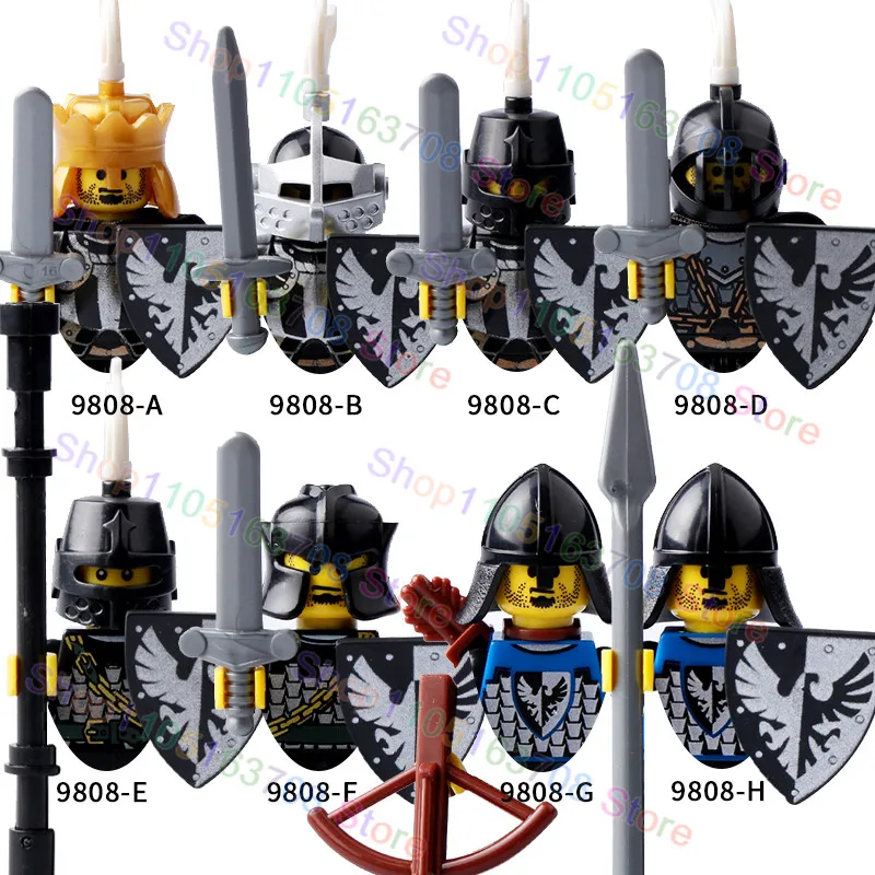 Medieval Military Roman Soldiers Figures Accessories Castle Teutonic Knights Spartan Building Blocks Sword Bricks Toys 9808 view 2