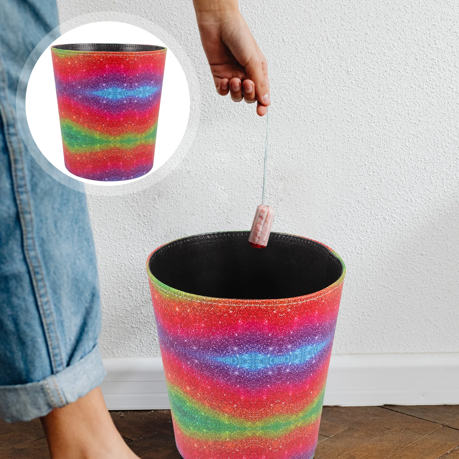 

Trash Can Home Rubbish Bin Garbage Storage Bedroom Office PU Material Smooth Comfortable Break Clean Workmanship Texture