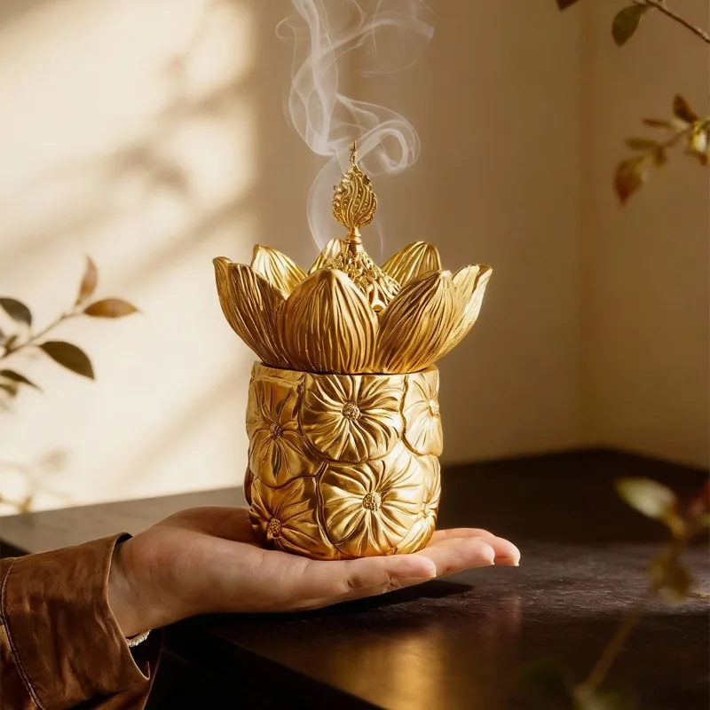 Creative Handheld Flower Shaped Aromatherapy Censer Jar Small Sandalwood Tower Incense Burner for Home Decoration