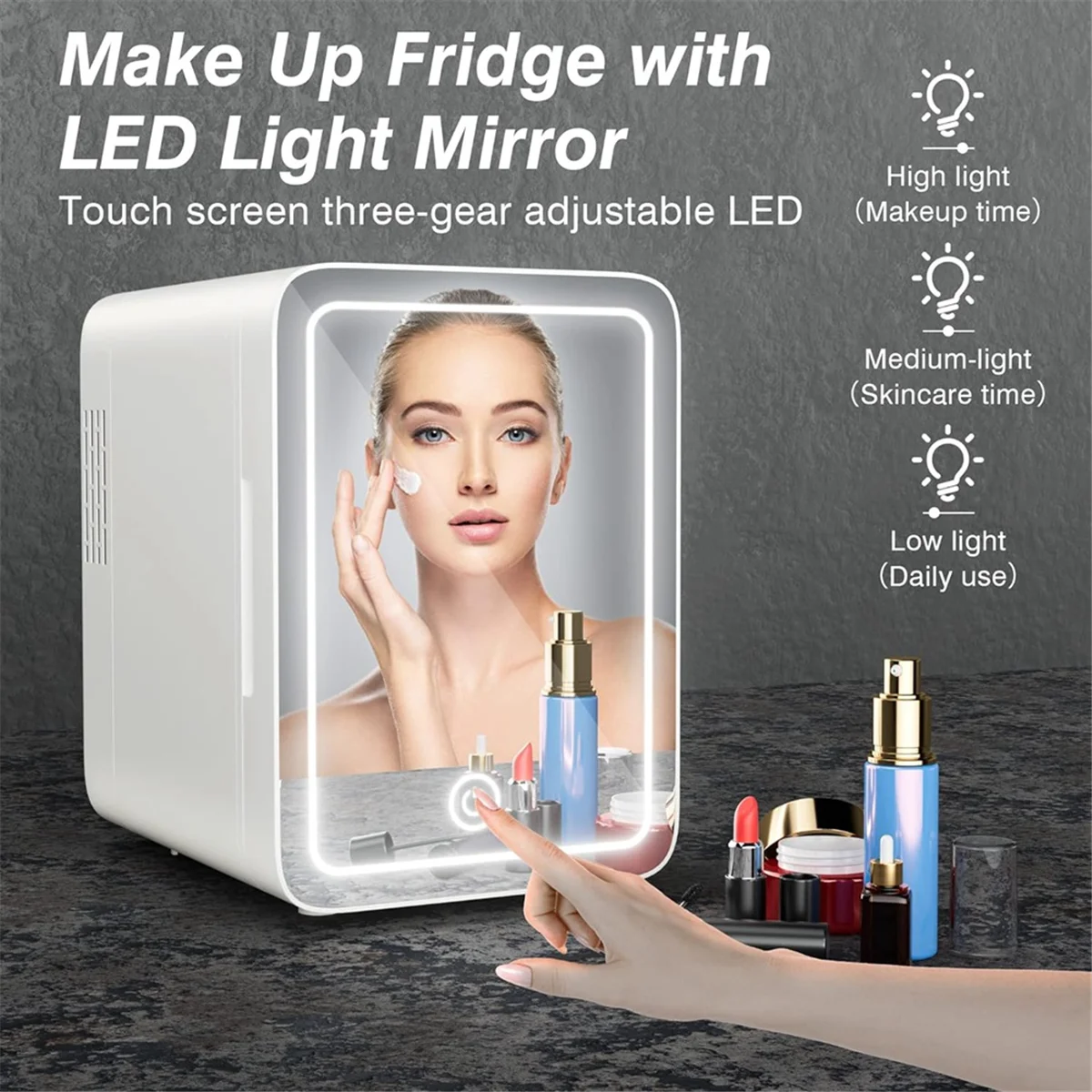 Makeup Fridge with LED Light Mirror 4L Mini Fridge for Bedroom Car Small Refrigerator for Cosmetics, Skin Care EU Plug