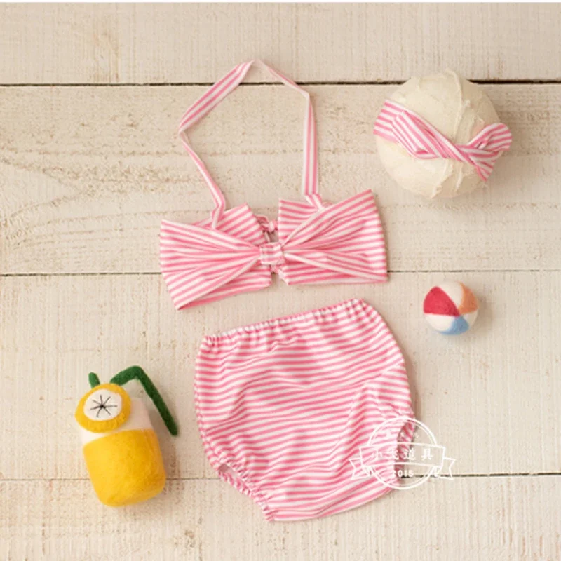 Fresh striped bikini swimsuit suit suit small flying props newborn baby and children's photography props 아기 코스프레 신생아촬영