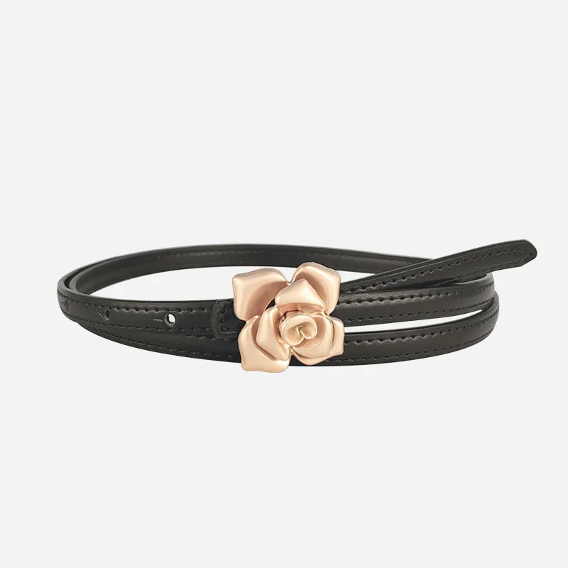 Neuer dünner Ledergürtel für Damen, dünner Blumen-Taillengürtel aus Rindsleder, passend zu Pullovern und Kleidern, Luxus-Designer-Marke – Detail 9