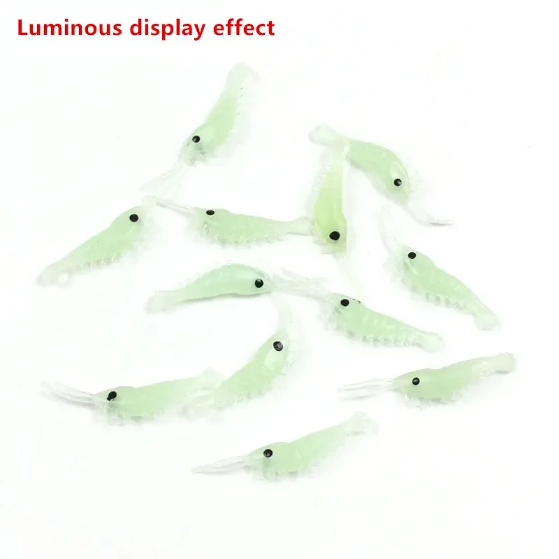 

100PCS Luminous Glow Shrimp Fishing Lures 3.5cm 0.3g Soft Bait Worms for Bass Crappie Night Fishing Tackle