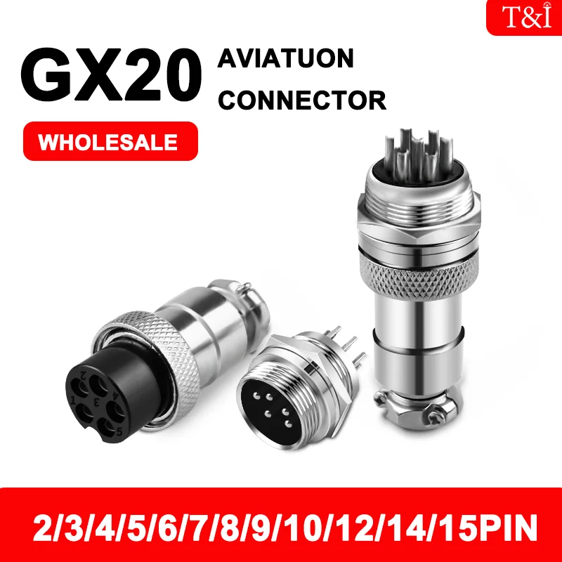 10 Set GX20  2 3 4 5 6 7 8  9 10 12  15 Pins Male & Female Docking Aviator Aviation Plug Socket Circular Connector Cable Connect