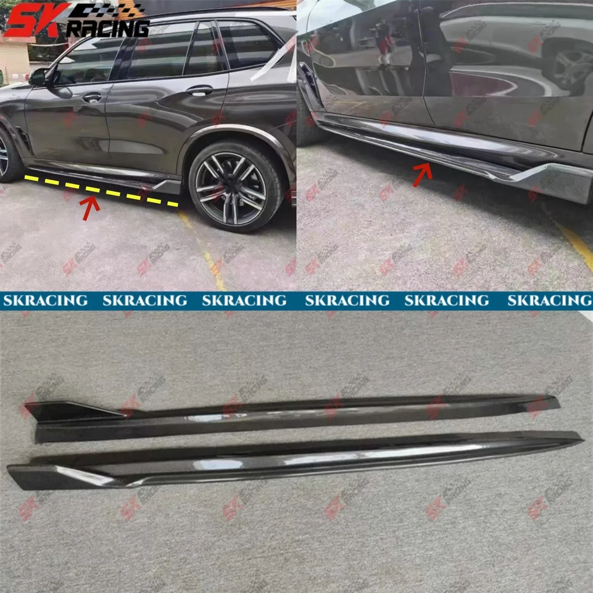 

New Fits BMW X5M F95 2020-2023 Forged/Carbon Fiber/Glossy Black FRP Side Skirts