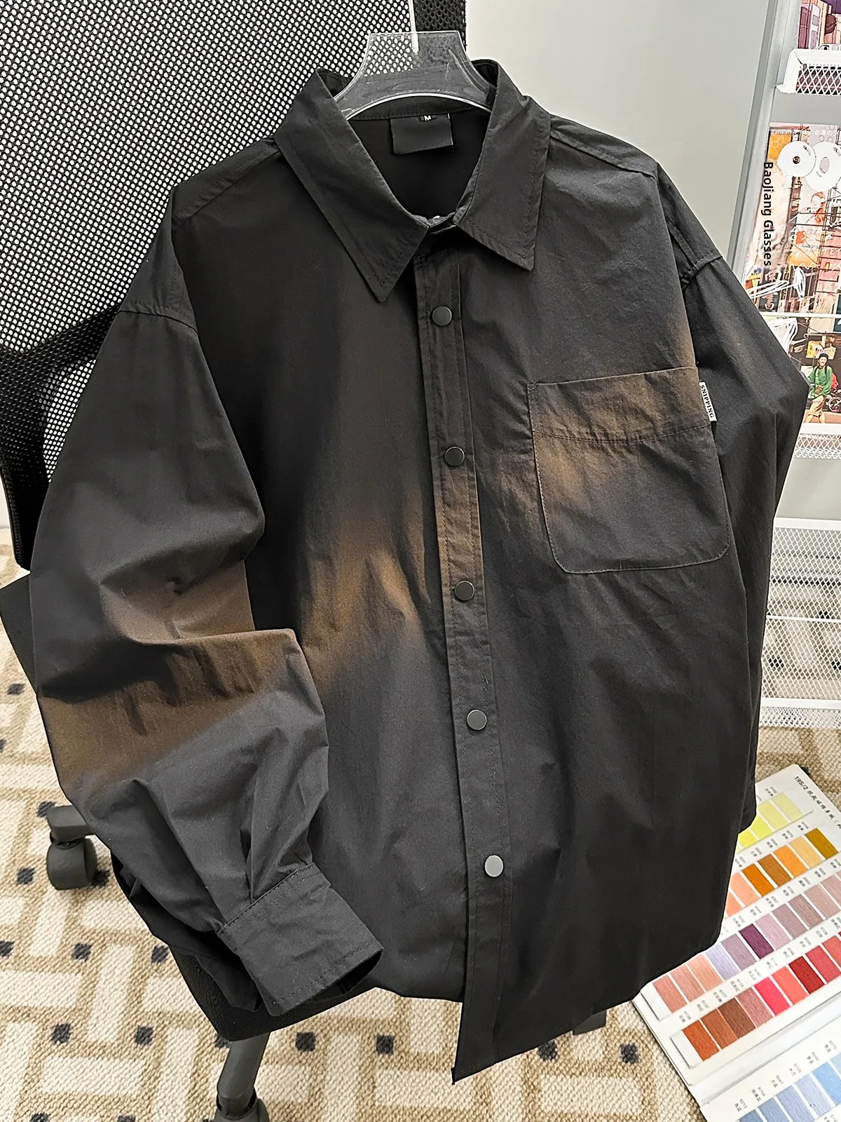 

Waed Pure Cotton Long Sve Men's Casual irt Spring Autumn Hong Kong Sle Vintage Japanese Brand Versatile Outerwear