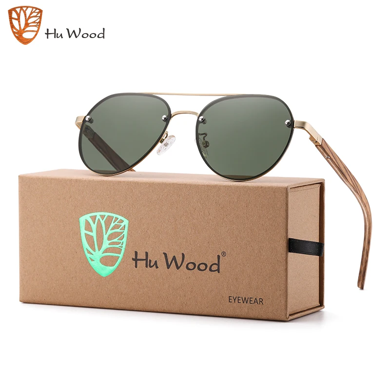 Hu Wood Men Polarized Sunglasses Driving Sun Glasses Women Brand Designer Male Vintage Pilot Sunglasses Outdoor UV400 GR9001