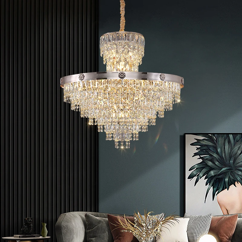 

New Living Room Crystal Chandelier Light Luxury Independent Villa Chrome Brushed Craft Designer Restaurant Luxury Apartment Lamp