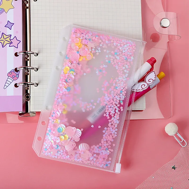 Fromthenon różowe cekiny torby do przechowywania torba na zamek błyskawiczny A5 A6 akcesoria Planner Shake Card do Filofax notes spiralny przybory