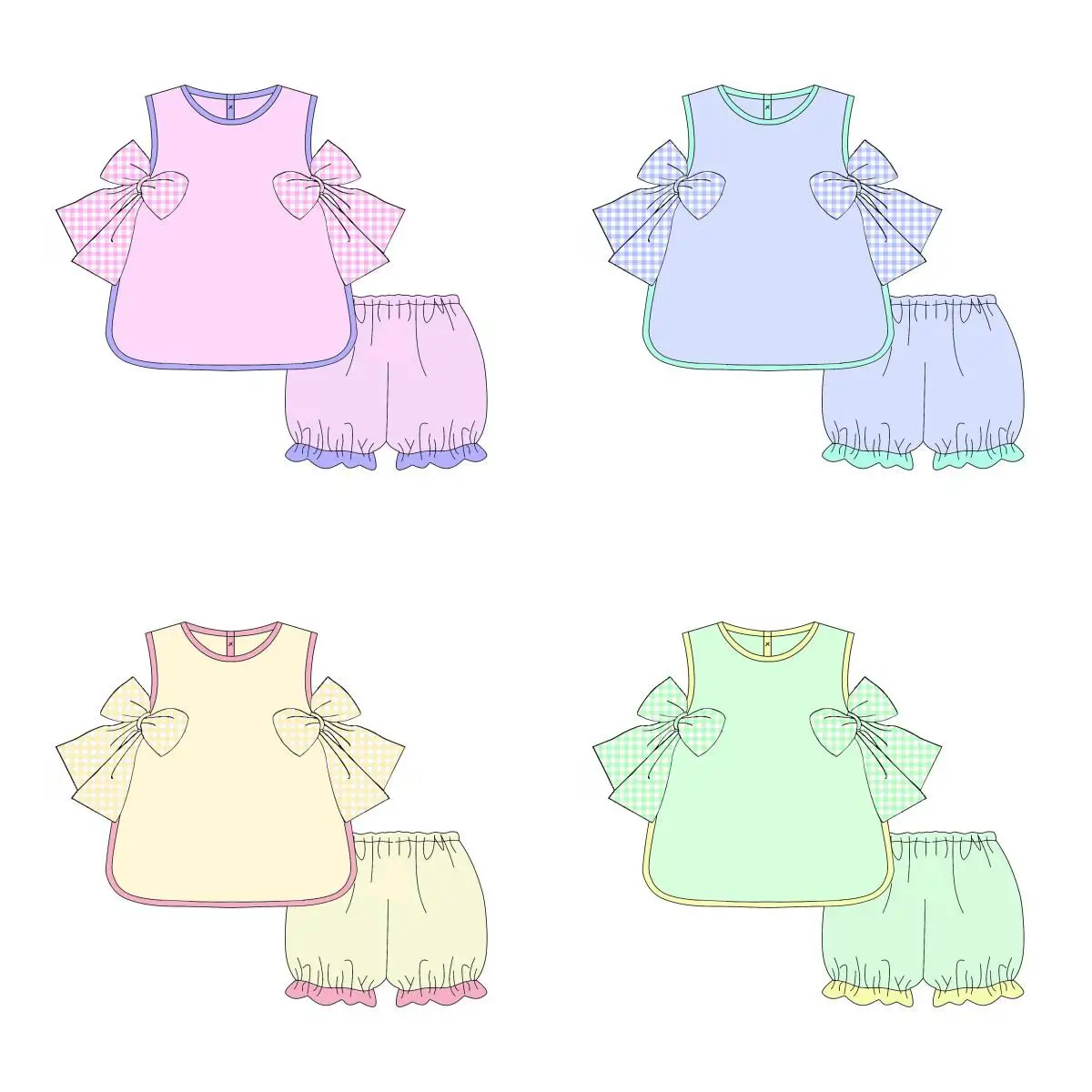 

Exquisite Girls Milk Silk Set Matching 4-piece Set Pink Round Neck Top Baby Pants Big Bow Design Purple Yellow Green Clothing