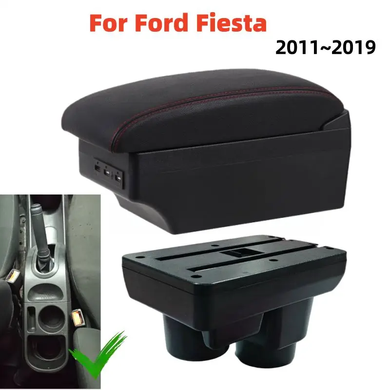 

For Ford Fiesta 2011~2019 Fiesta KD South America Car Armrest Box Leather Arm Rest Center Console Storage USB Led