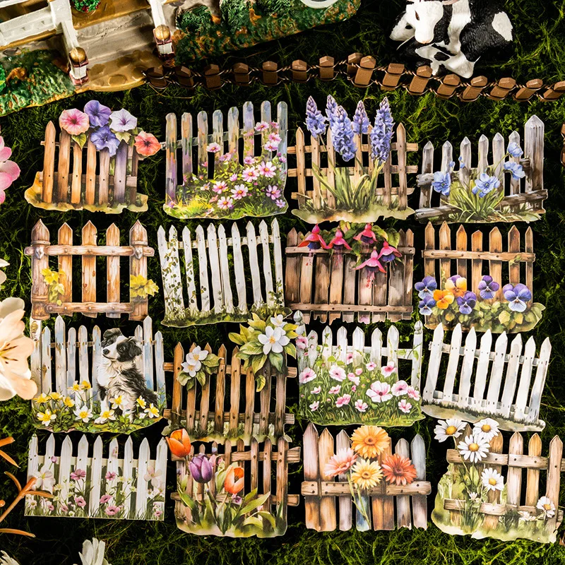 Card Lover 10 Pcs [Rural Fence Series] Fence Landscaping Hard Card Stickers Writing Sticker Paper Scrapbooking Material Kit