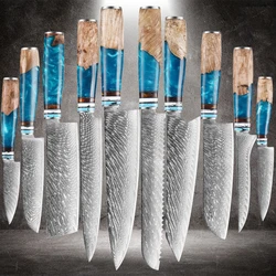 1-10pcs Damascus Kitchen Knives Set Cooking Meat Cutting Chef Knife Fruit Knife Japanese Santoku Knife Sharp Meat Cleaver