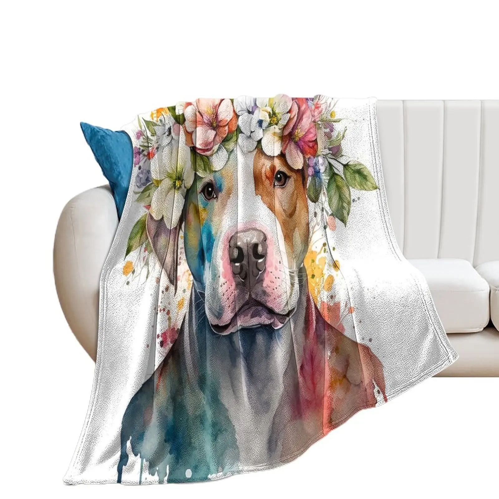 Stunning watercolor art of a Pit Bul Throw Blanket Blankets For Sofas for babies Blankets