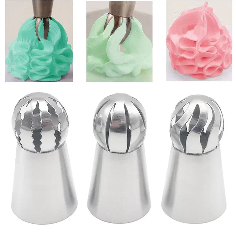 

3pcs/set Cupcake Stainless Steel Sphere Ball Shape Icing Piping Nozzles Cake Decorating Tool Pastry Cream Spout for Baking