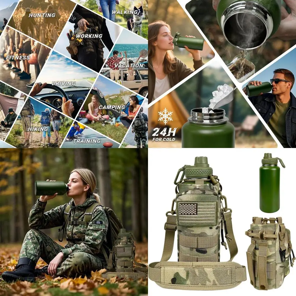 

Military Green 32 oz Stainless Steel Insulated Water Bottle with Camo Sleeve for Outdoor Sports and Activities