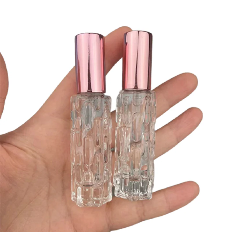 10ML Empty Perfume Glass Bottle Clear Bitter Gourd Bottle Rose Gold Lid Fragrance Atomizer Travel Perfume Spray Bottle 10pcs