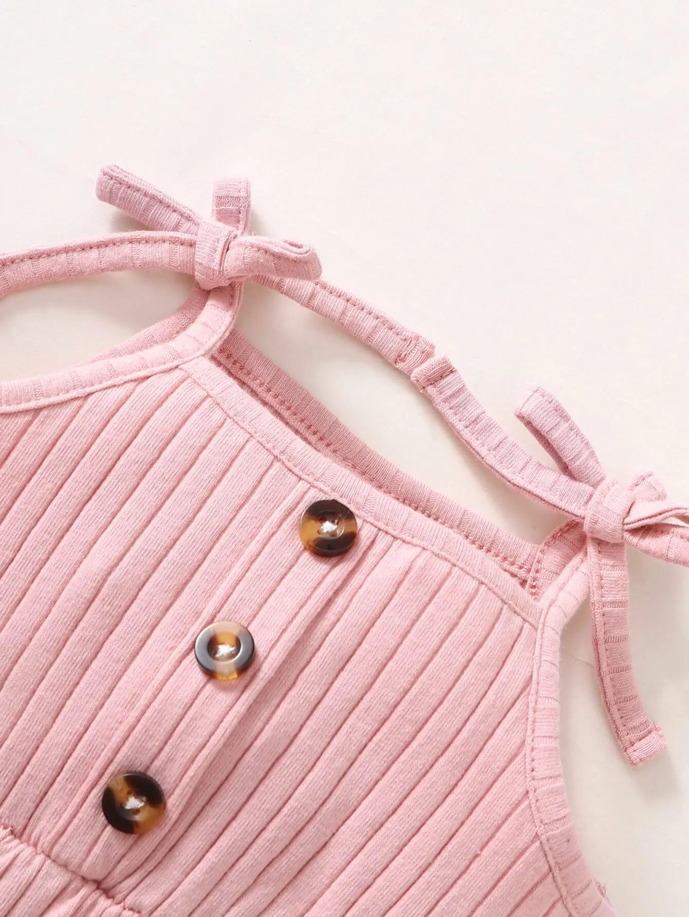 0-9 Months Newborn Baby Girl Romper Pink Ribbed Sling Bodysuit+ Headwear Summer Fashion Cute Button Decoration Jumpsuit