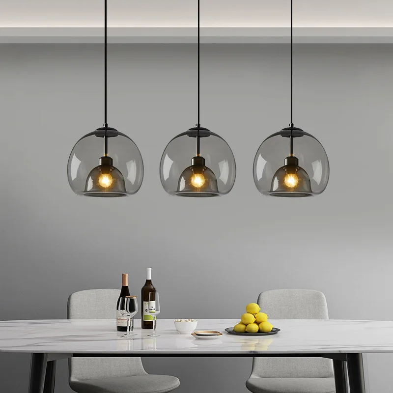 Nordic Smoked Gray Glass Pendant Light Modern Minimalist Hanging Ceiling Lamp Kitchen Island Dining Room Home Decor Lighting