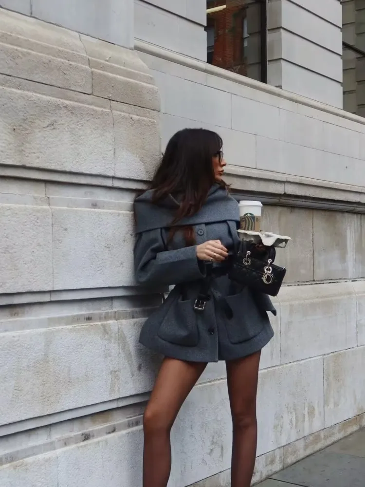 

Осенняя женская куртка с шарфом в британском стиле, простые женские теплые пальто с карманами на пуговицах, шикарные женские топы