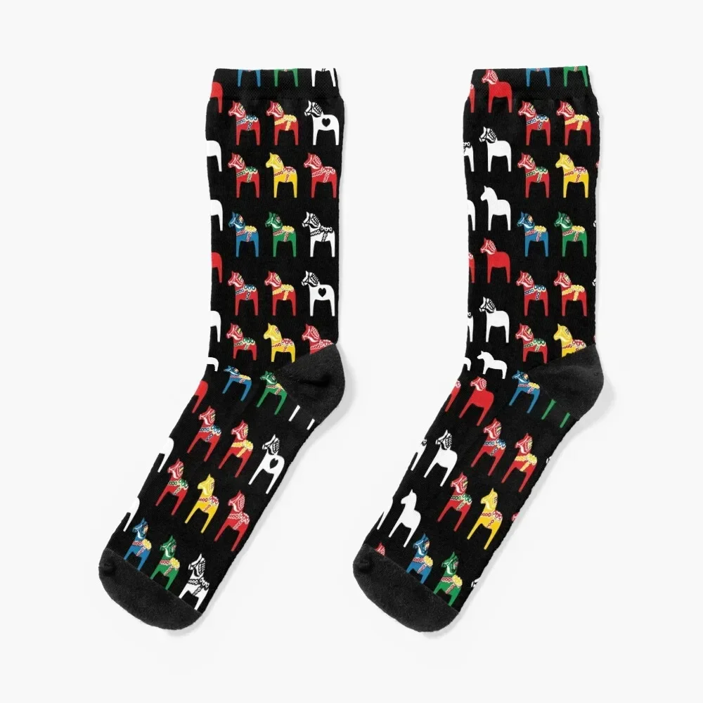 

Dala Horses Dalarna Sweden Horse Dalecarlian Swedish Colorful Socks FASHION football christmas stocking ankle Socks Women Men's