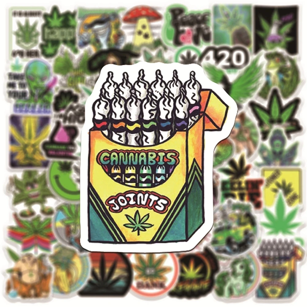 10/30/50/100pcs Funny Characters Hemp Leaves Weed Smoking Cartoon Stickers for Laptop Car Skateboard Waterproof Cool Sticker Toy