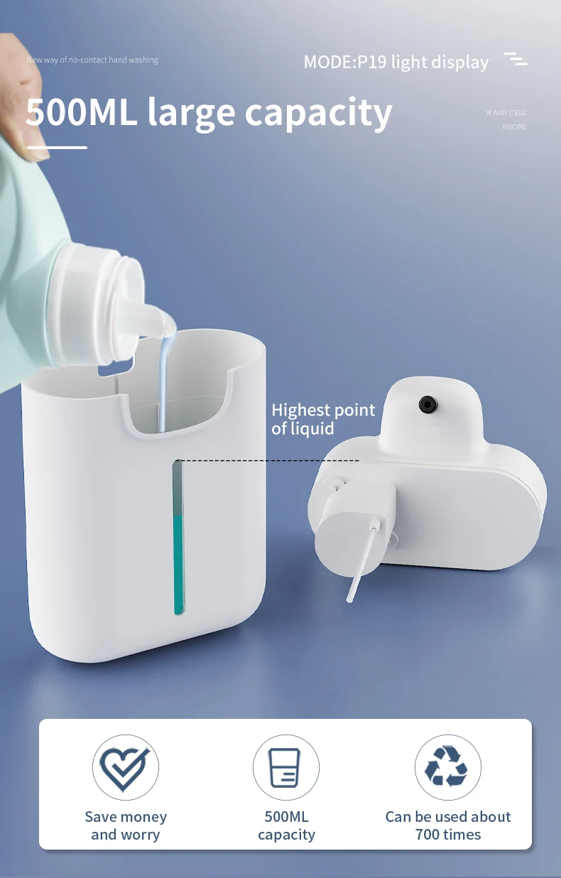Intelligent Light Indicator Soap Dispenser 500ML Capacity Automatic Hand Sanitizer Suitable for Wall Mounting or Desktop Use
