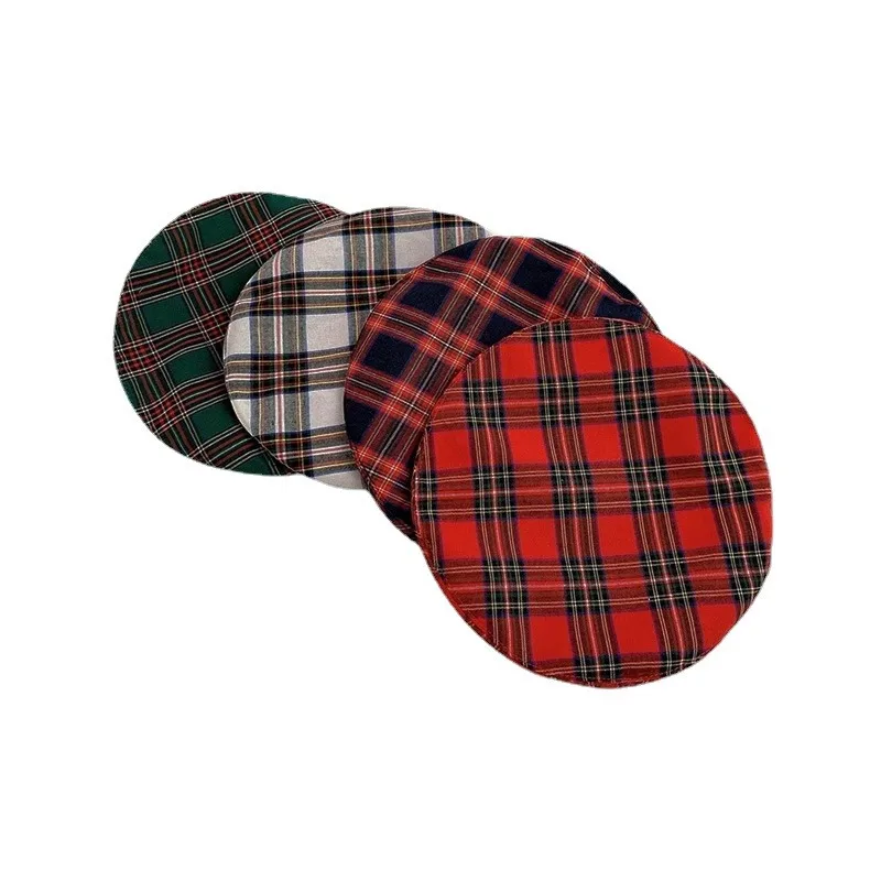 Unisex Tartan Plaid Newsboy Cap Vintage Checkered Flat Peaked Beret Hat Retro Headwear for Men Women Autumn Winter Casual Outfit