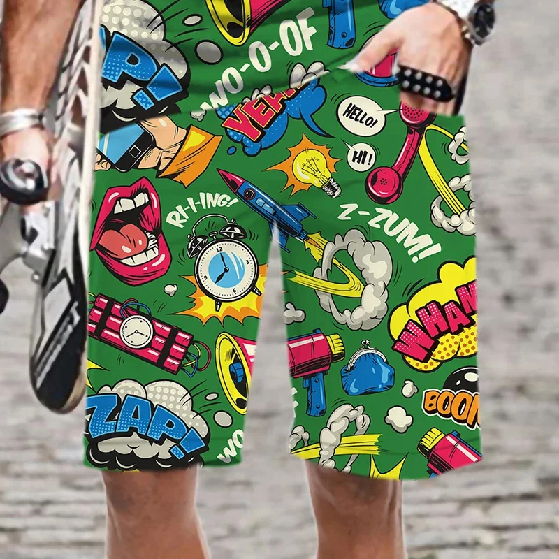 Summer Hawaiian New 3D Boom Bang Printing Beach Shorts Men Fashion Streetwear Board Shorts Haeajuku Cool Swimming Trunks Clothes