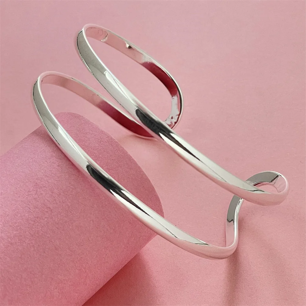 ANDARA Wholesale Trendy 925 Sterling Silver Bangles Bracelet Round Heart Open For Women Fashion Jewelry adjustment Cuff wedding