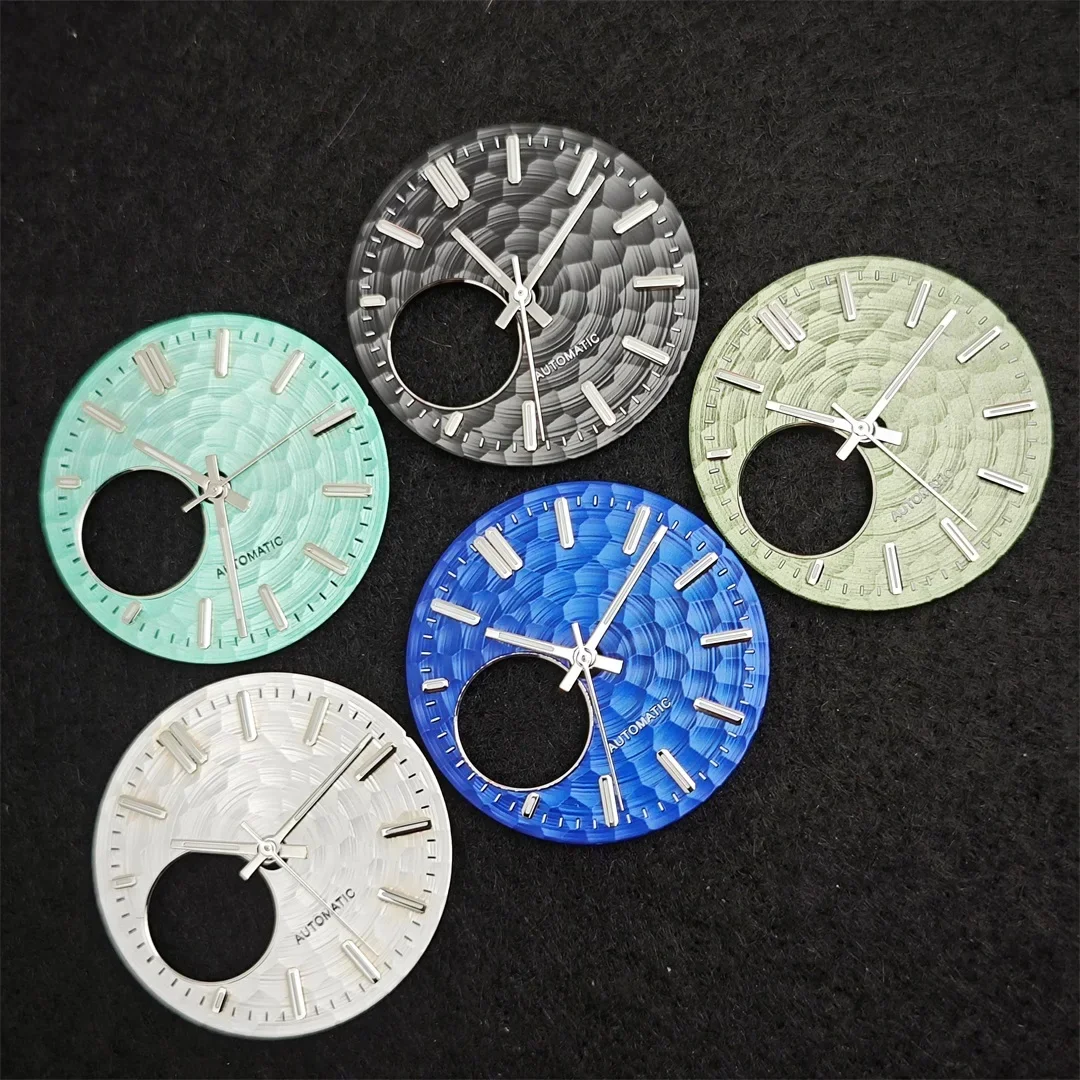 28.5mm Watch Dial NH38 Dial +Watch Hands Honeycomb Shape Surface Green Luminous Watch Faces Replacement Parts for NH38 Movement