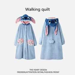 Kawaii Carton Stitch Flannel Sleepwear Pajamas Robe for Women Night Wear Warm Coral Velvet Women's Winter Pajamas Bathrobes