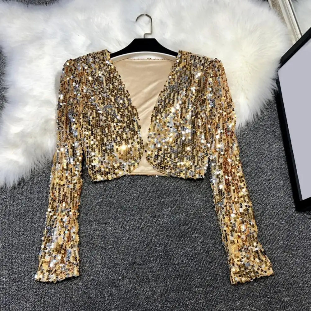 Women Sequin Jacket Women's Sequin Shrug Bolero Jacket Sparkly Cropped Cardigan Long Sleeve Party Cover-up for Club Evening Wear