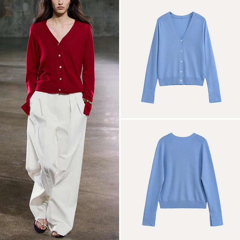 2025 été nouveau Sle femmes Faion trajet aiguille Fine tricoté Jaet coupe ample longue Sve v-ne Polyester Fiber Cardigan