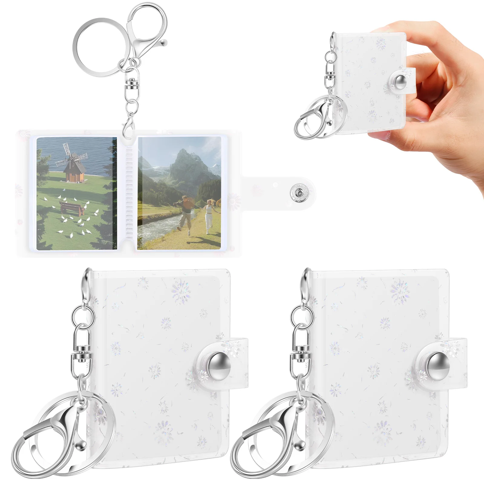 3Pcs Holder Pockets Photo Transparent DIY Mini Photo Album Keychain Portable Certificate Photo Storage Portable Key Ring