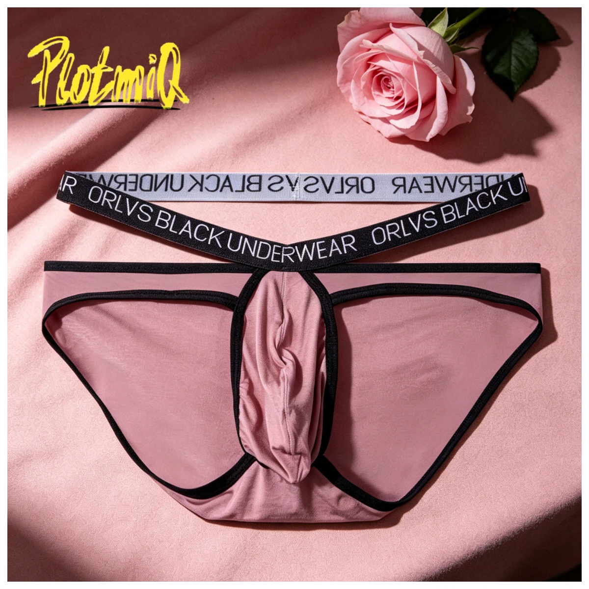 Low-Rise Dusty Pink Men's Briefs, Smooth Fabric V-Shape Back Strap Black Contrast Binding 3D Support Pouch Unique Slim Underwear