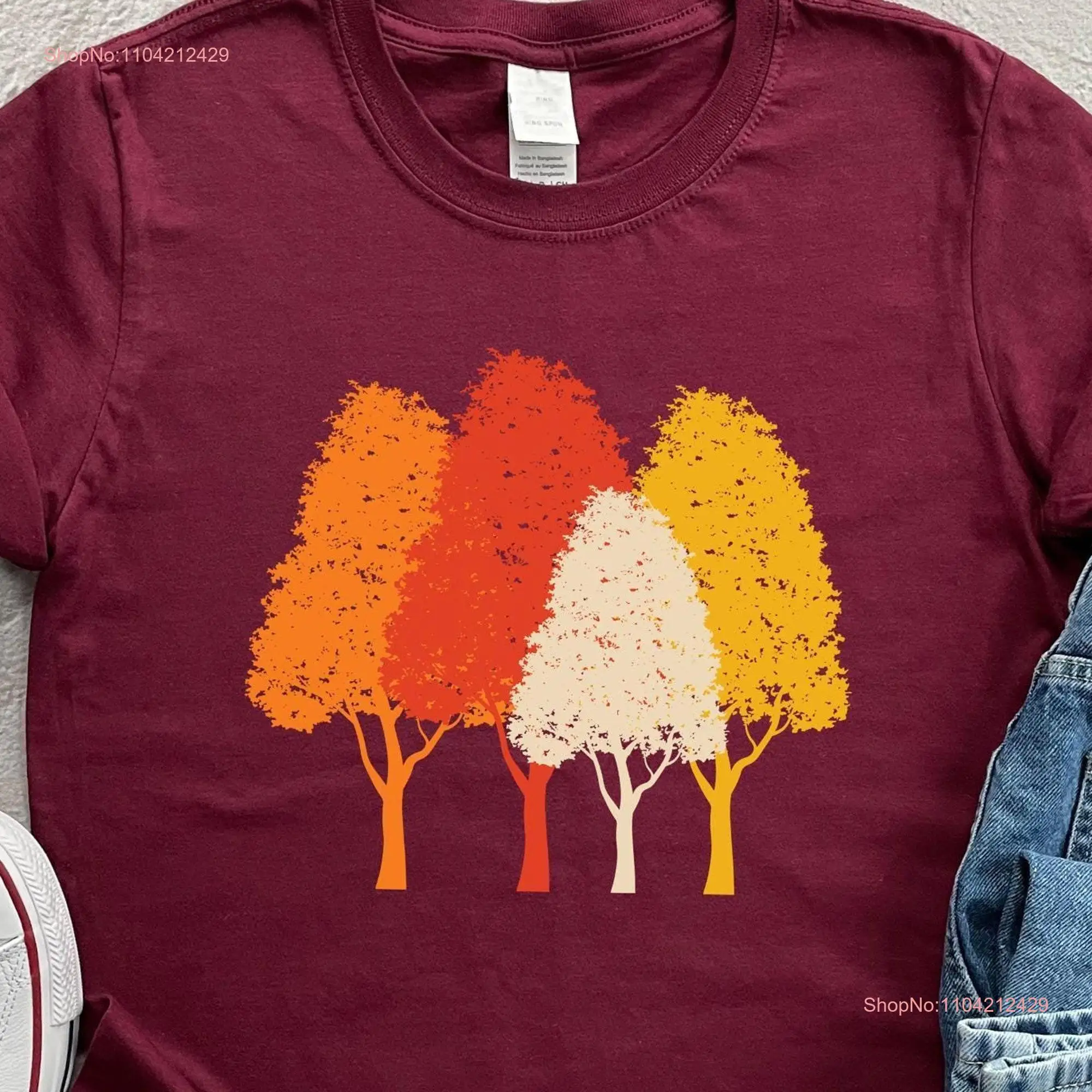 Autumn Trees T Shirt Women Thanksgiving Pumpkin Season Fall Holiday Dinner long or short sleeves