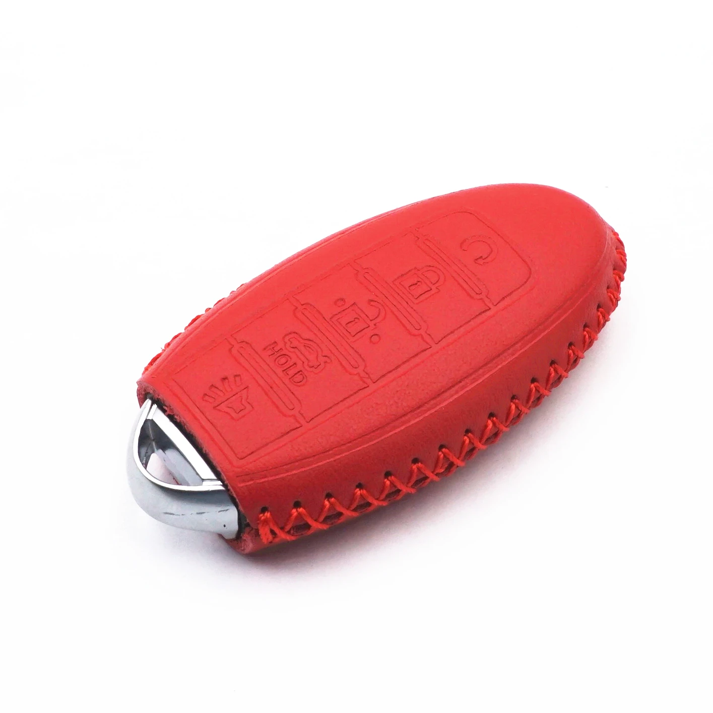 WFMJ Red Leather for Nissan Versa Sentra Altima Maxima Infiniti Q50 Q60 QX50 QX60 QX80 5 Buttons Key Fob Cover (Red stitch)