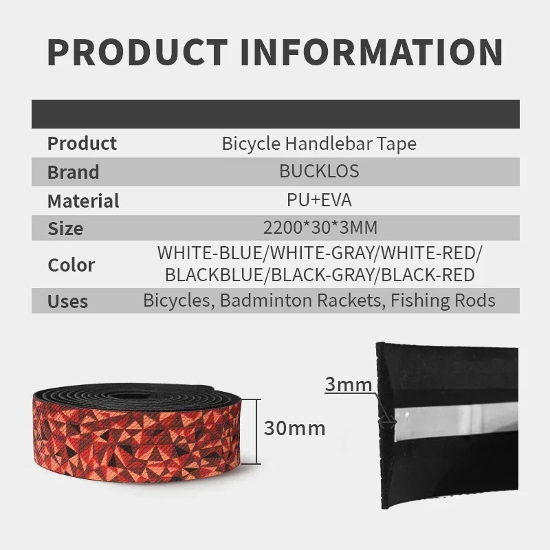 BUCKLOS Bicycle Handlebar Tape PU EVA Bent Gradient Cycling Road Bike Tapes Racing Comefortable Non-Slip Mountain Bike Bar Tape