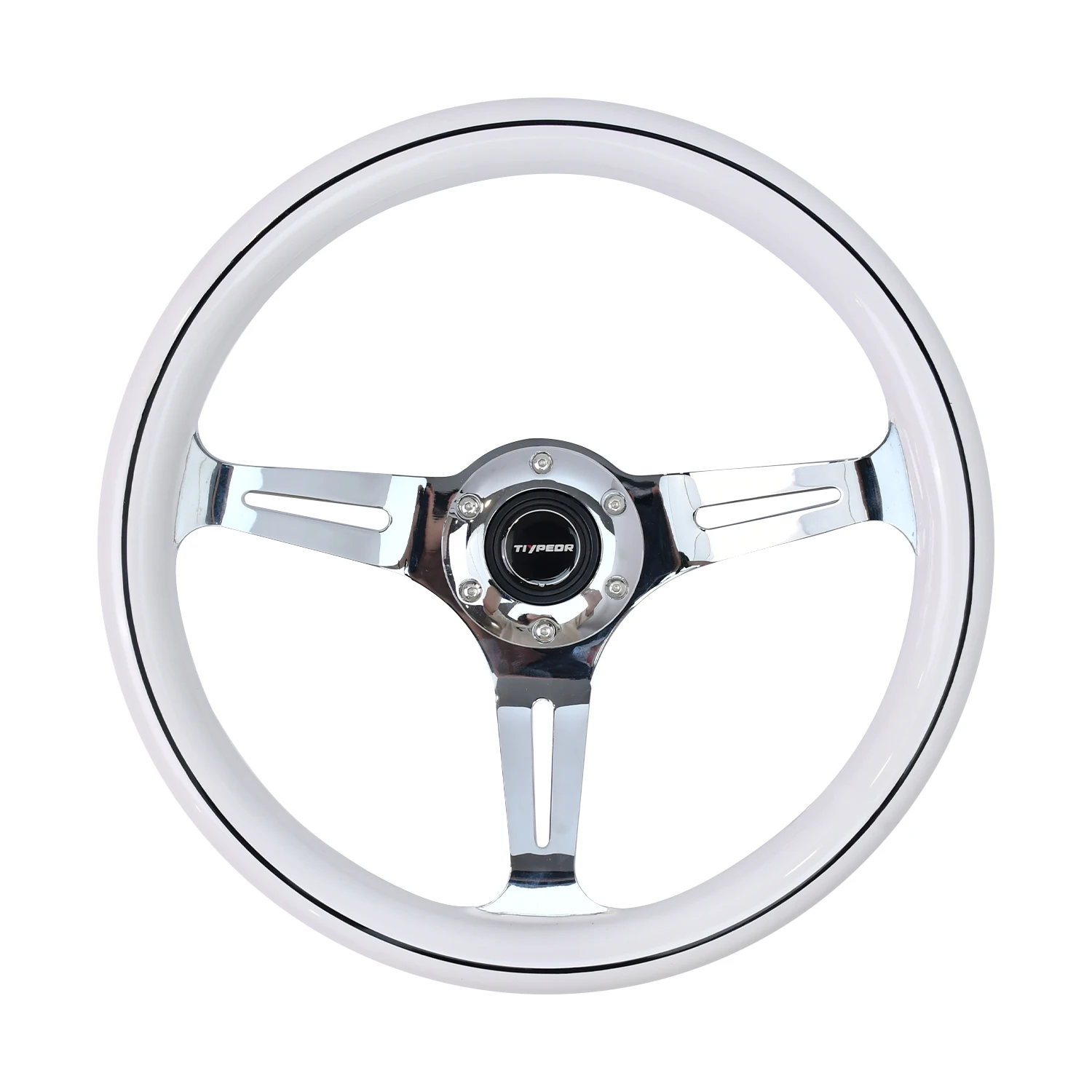 

Tiypeor Universal 350mm Solid Wood White Car Modification Racing Interior Steering Wheel