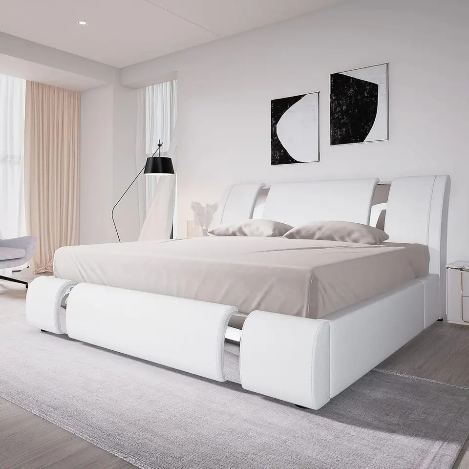 Modern King Size Faux Leather Bed Frame