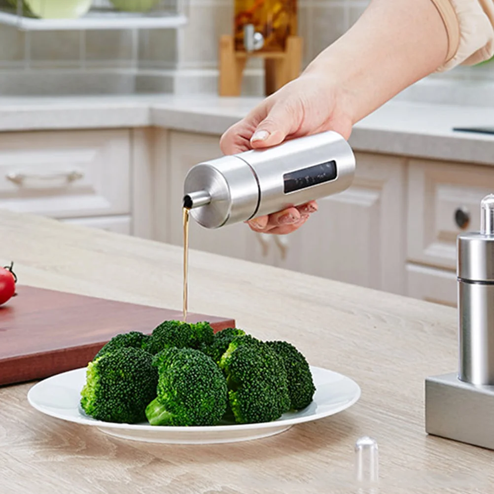 

Stainless Steel Seasoning Set Clear Window Long Spout Oil Soy Sauce Storage Rack Kitchen Gadgets Organizer