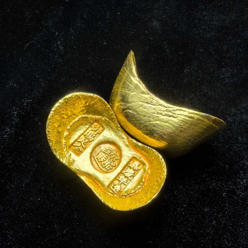 Collection of Ingots: Gilt Copper Artifacts, Coins, Small Gold Blocks, Vintage Film and Television Props